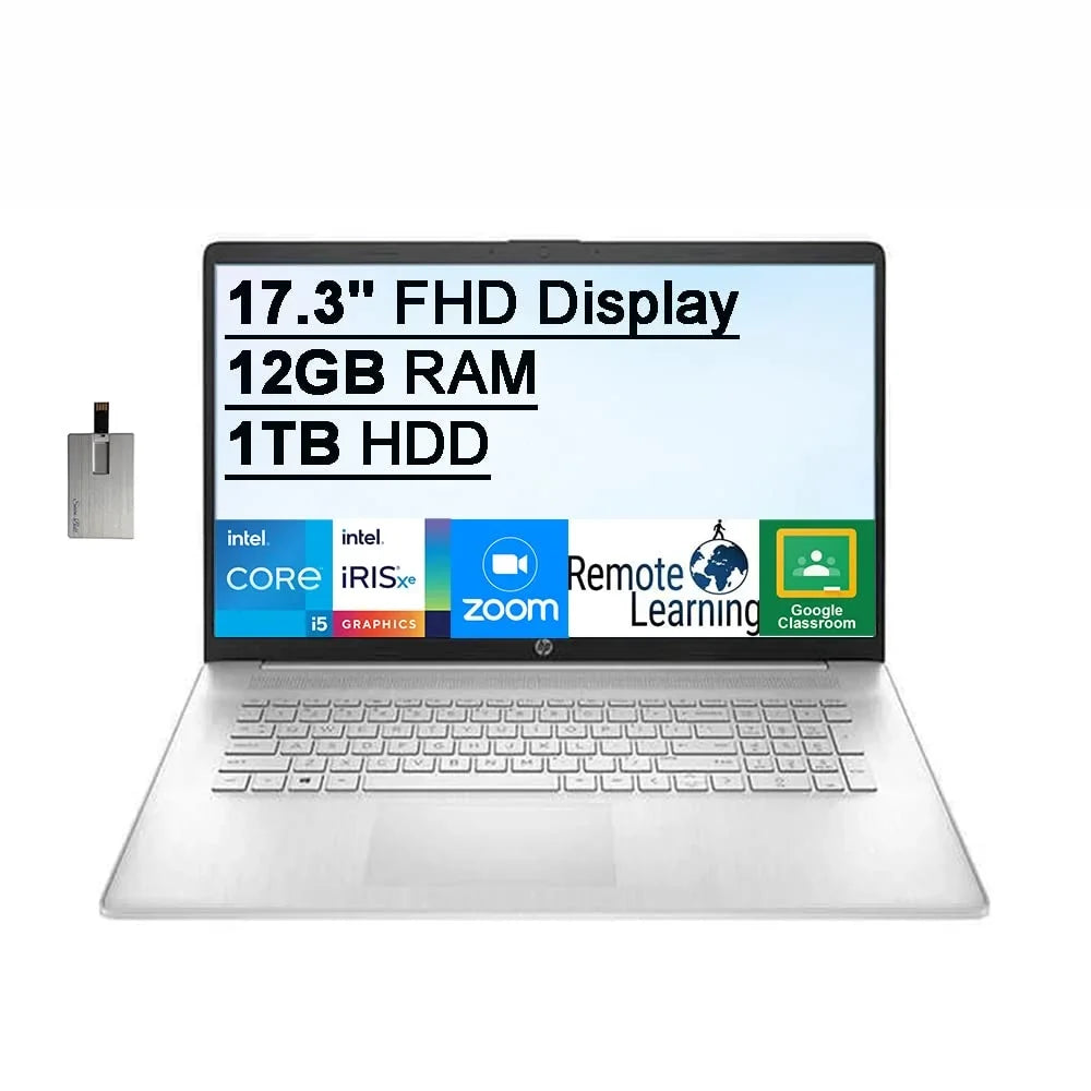 2021  17.3" FHD IPS 250 Nits Laptop Computer, 11th Gen  Core i5-1155G7 Processor, 12GB RAM, 1TB HDD, Backlit Keyboard,  Iris Xe Graphics, HD Webcam, HD Audio, Win 11, Silver, 32GB USB Card