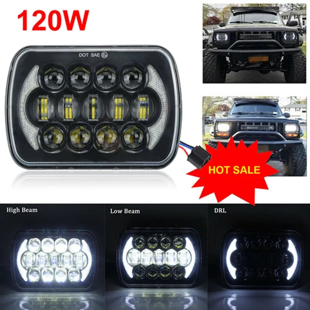 Pair 400W 7x6" 5x7" LED Headlight Hi Lo Beam DRL For Chevrolet Jeep Cherokee XJ
