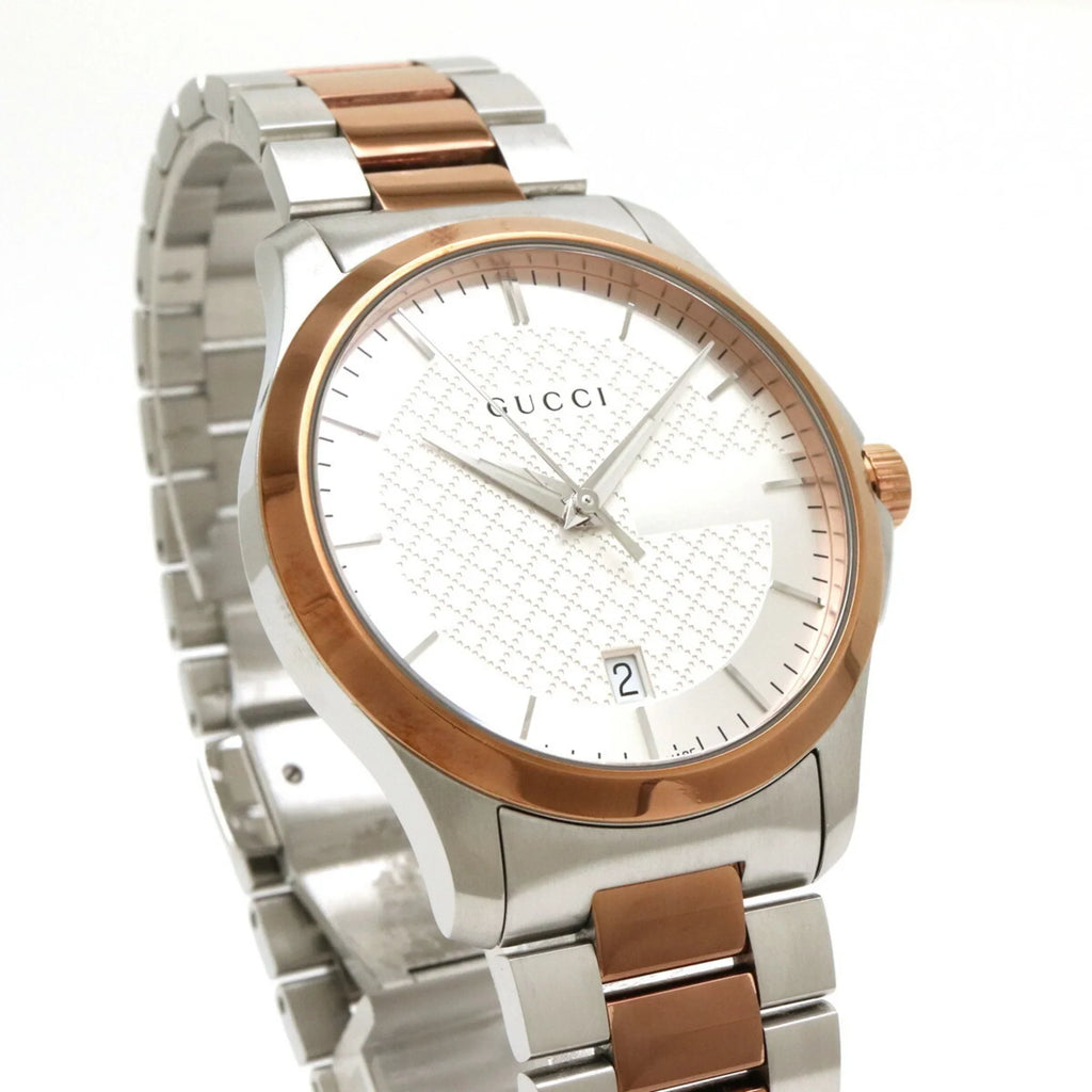 Pre-Owned GUCCI G Timeless Collection Date SS PGPVD Silver Dial Men's Quartz Watch YA126447 126.4 (Good)
