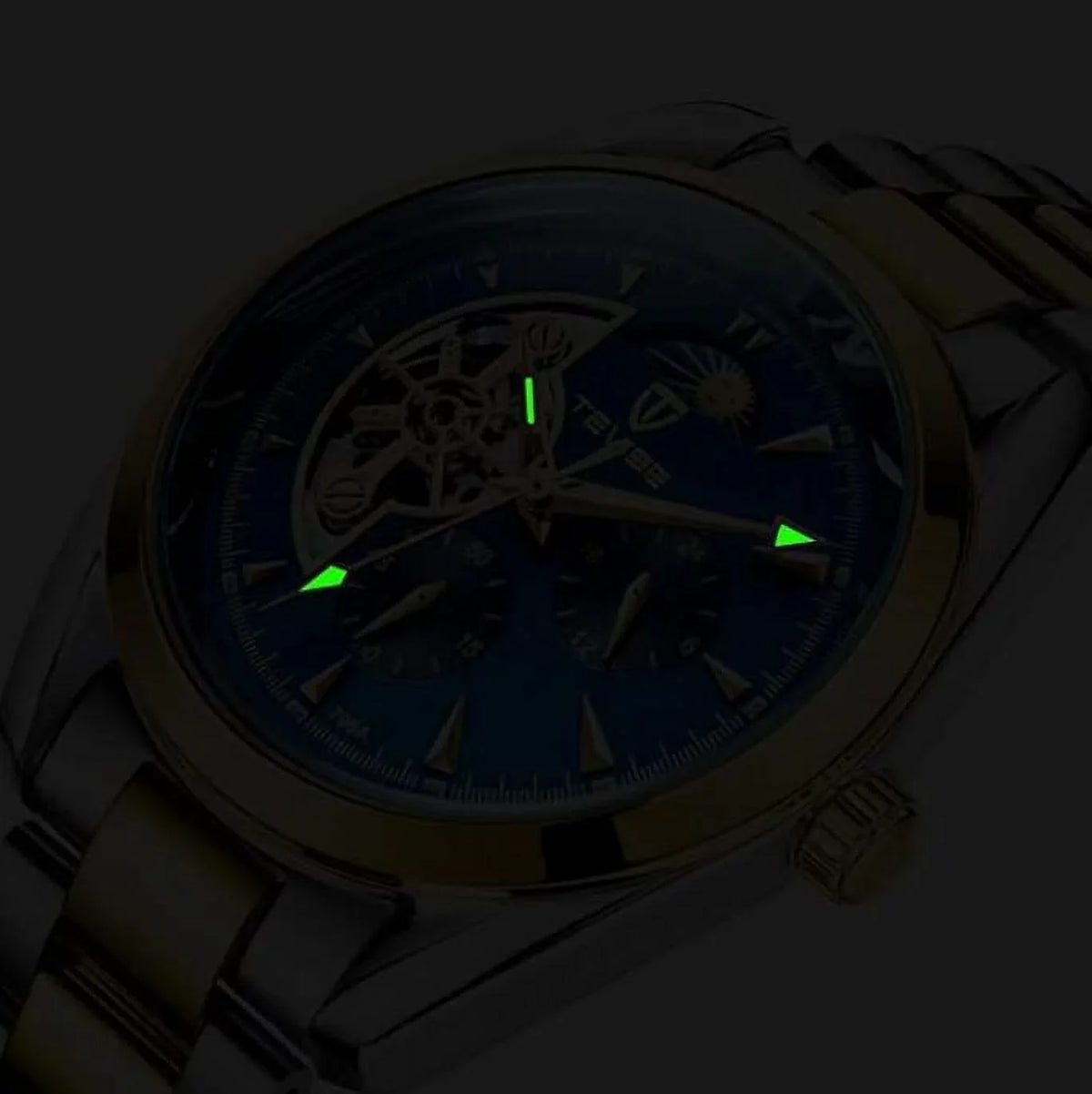 Men's Tourbillon Automatic Mechanical Luminous Moon Phase Chronograph Waterproof Watch Black Face Stainless Steel Band Graduation Gift Best Gift for Him