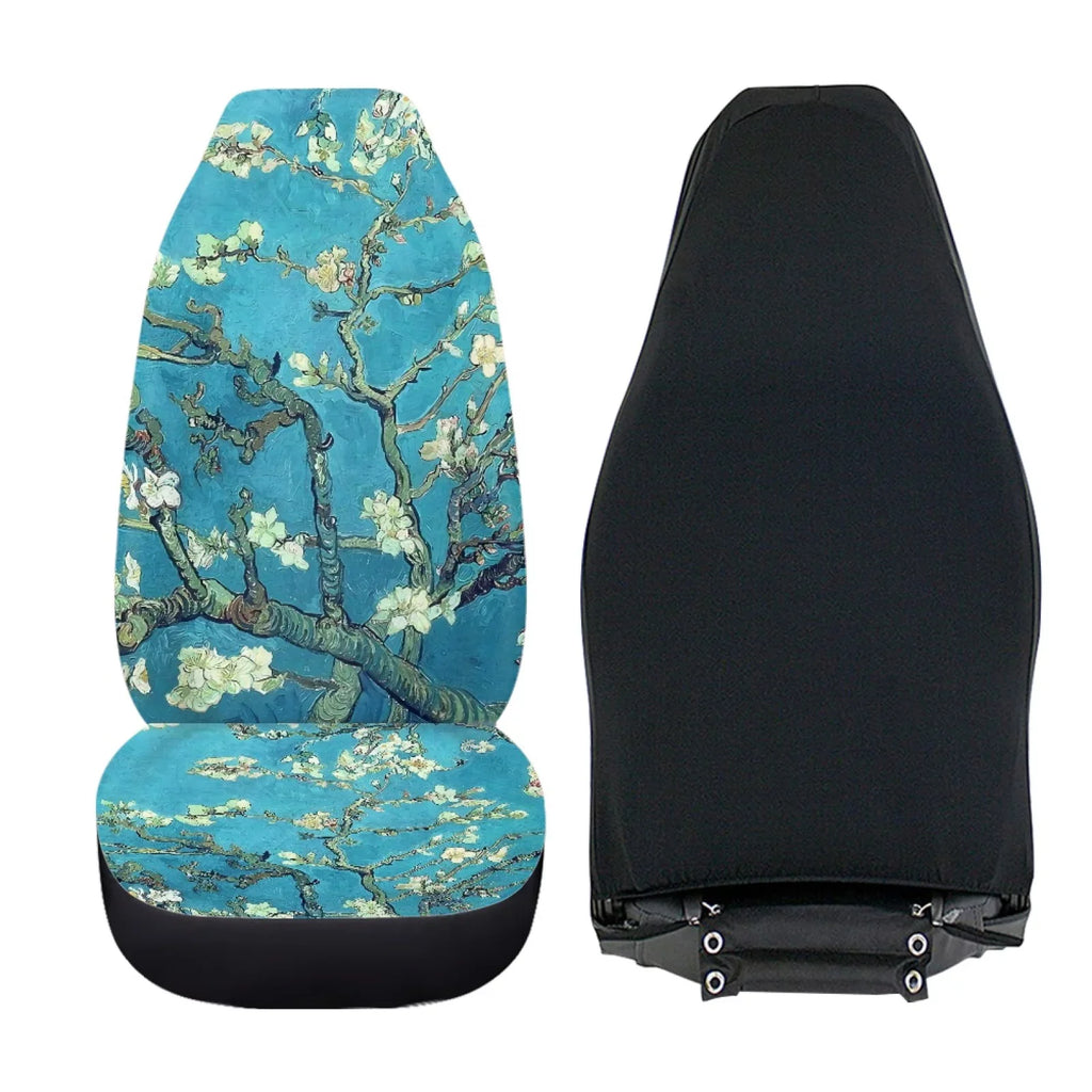 Xoenoiee Car Seat protector Plum Blossoms Print Polyester Vehicle Bucket Seat wrap 2 Pack Set Front Seat Covers for Most Cars SUV Sedan Pickup Truck, Easy to Install