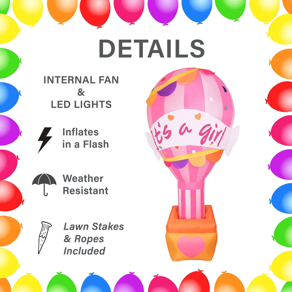 Inflatable It's a Girl Balloon Sign with Lights | Outdoor Blow-Up Festive Decor for Baby Shower Celebration Party with Blower, Stakes, Ropes, and Storage Bag. Fraser Hill Farm 10-Ft