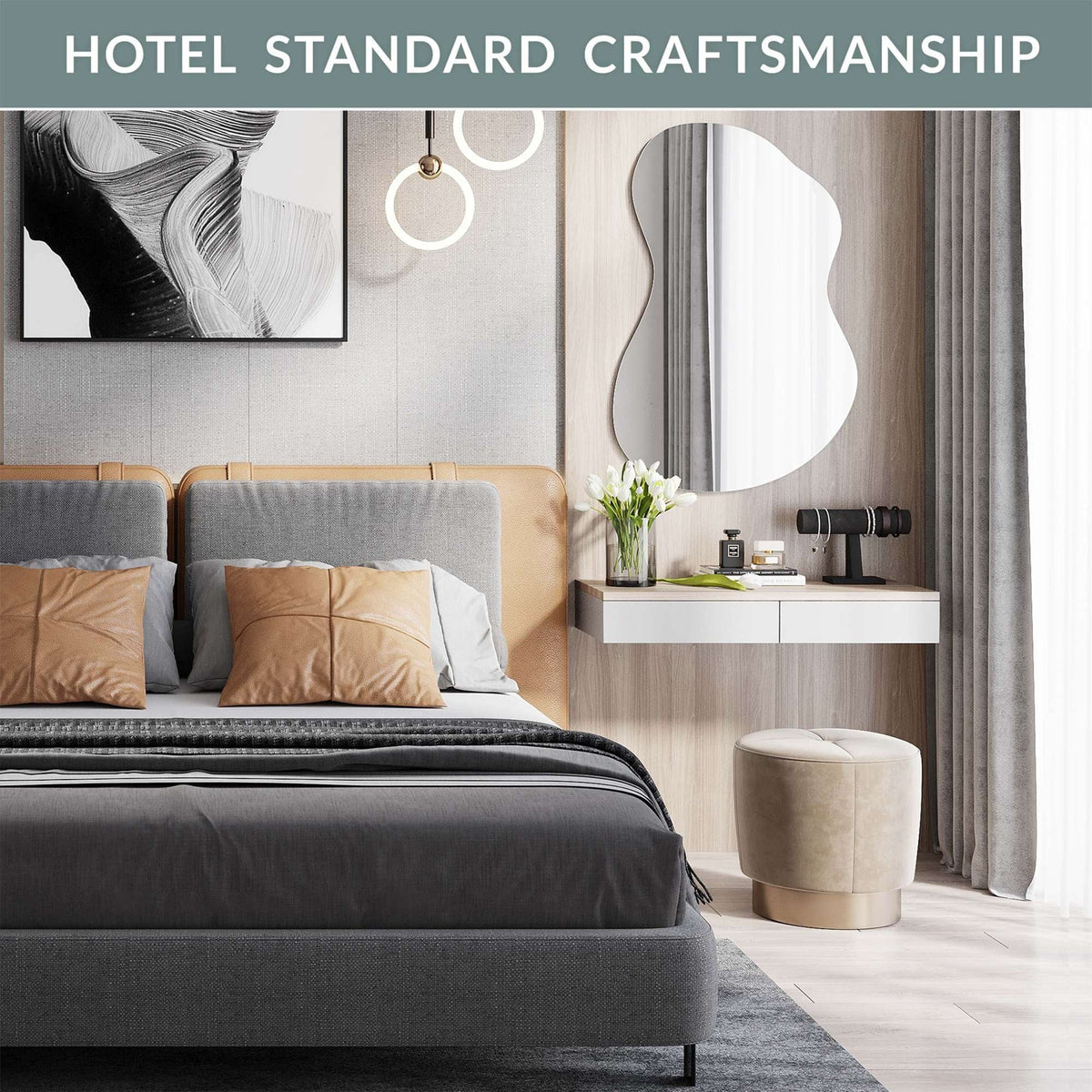 24" x 36" Asymmetrical Irregular Wall Mirror - Hotel premium Craftsmanship with Abstract Frameless Shape - HD Clarity Reflection - Mount from Multiple Directions by Barnyard Designs