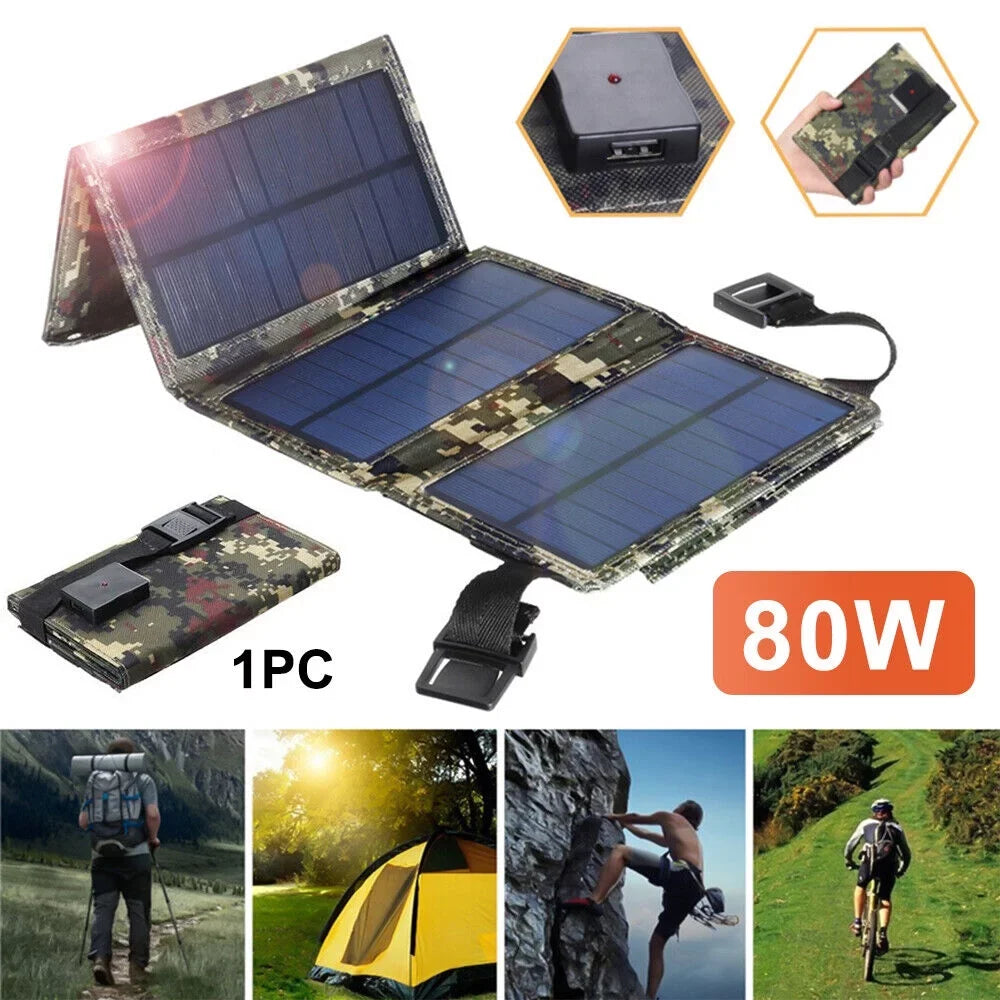 OnemayshipOnemayship Foldable Outdoor 80W USB Solar Panel Portable Phone Charger Camping Hiking Rechargeable Battery High superior