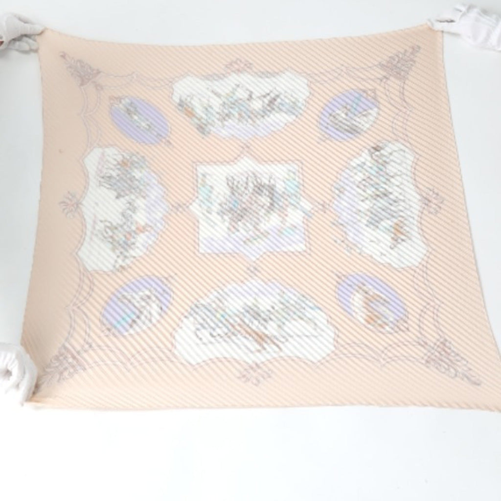 Pre-Owned HERMES Pleated Scarf Carre Horse Pattern Hermes Pink Beige (Fair)