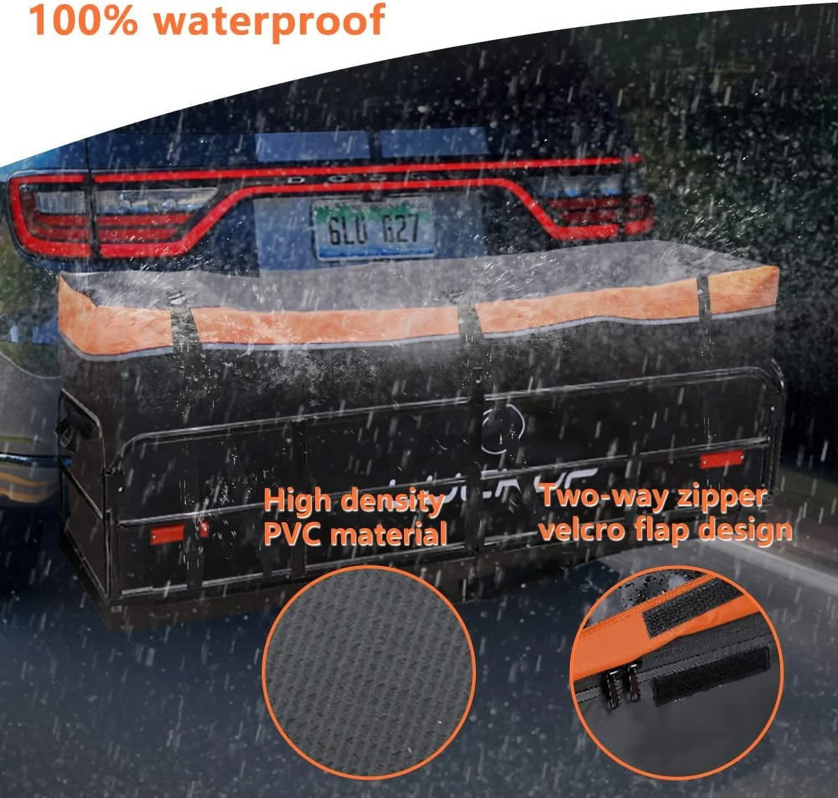 LUCKUP Trailer Hitch Cargo Bag Hitch Cargo Carrier Bag 20 Cubic Feet 100% Waterproof Include 6 Reinforced Straps Reflective Strip Design, Fits All Vehicles with Steel Cargo Basket, 59Lx24Wx24H,560L