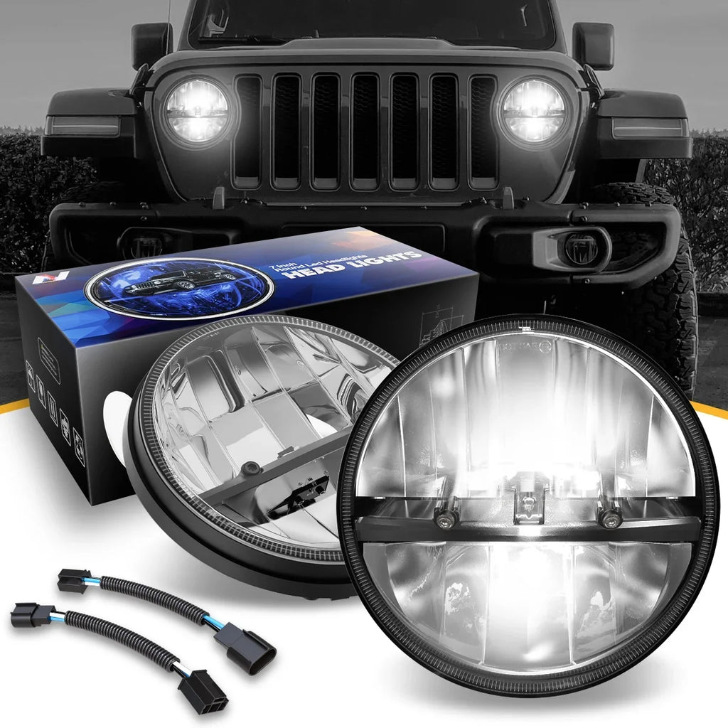NUVISION LIGHTING NVL-HL-002 Nuvision For 1997 to 2018 Jeep Wrangler/Wrangler JK TJ LJ CJ 2Pcs 7 inches LED Halogen Chrome Housing Headlights 10 11 12 13 14