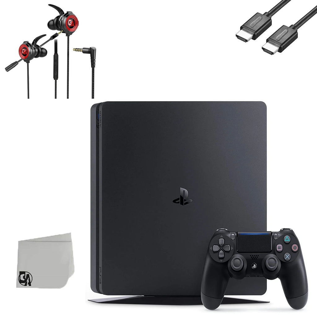 PlayStation 4 Slim 500GB Black Gaming Console + Gaming Earbuds With Microphone BOLT AXTION Bundle Used