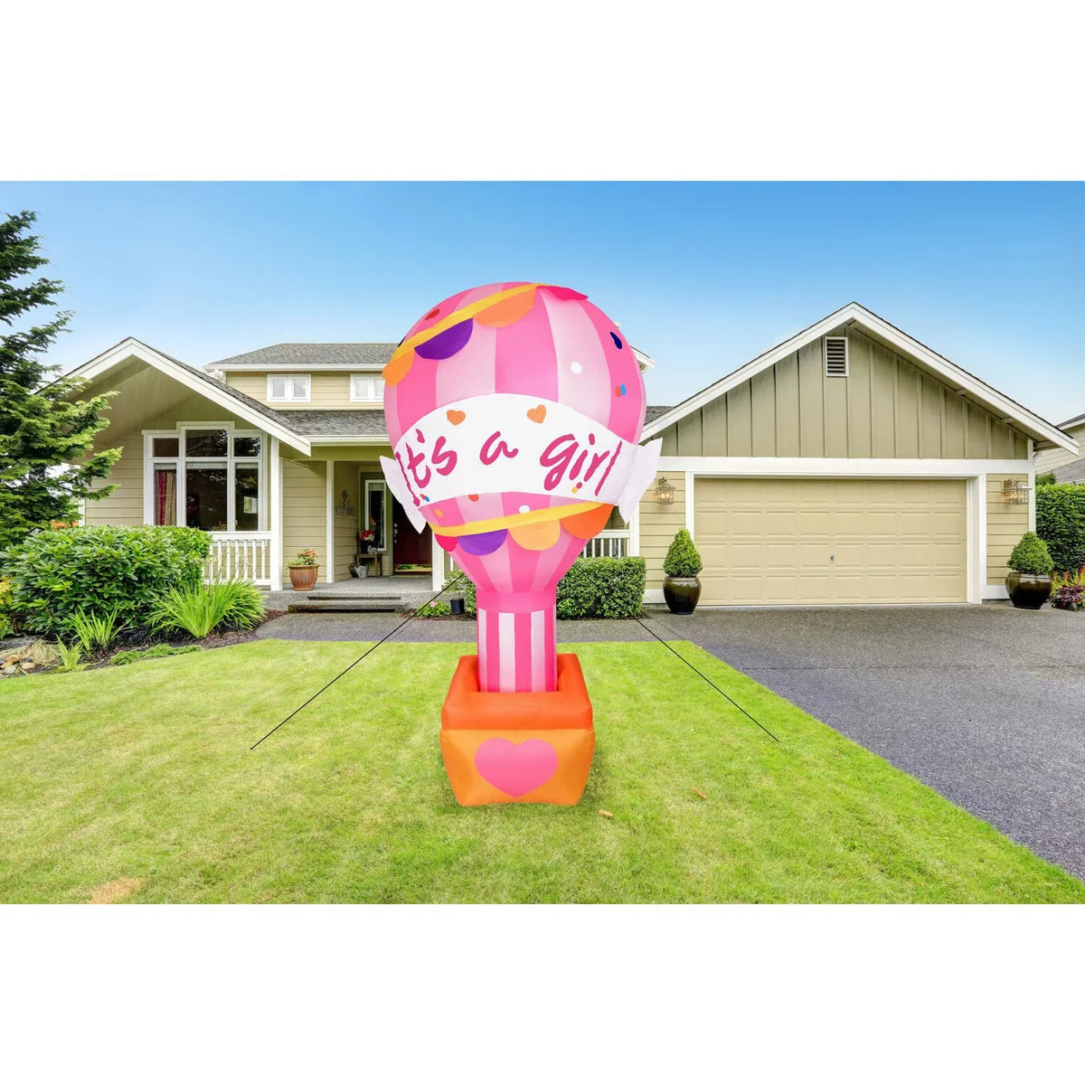 Inflatable It's a Girl Balloon Sign with Lights | Outdoor Blow-Up Festive Decor for Baby Shower Celebration Party with Blower, Stakes, Ropes, and Storage Bag. Fraser Hill Farm 10-Ft