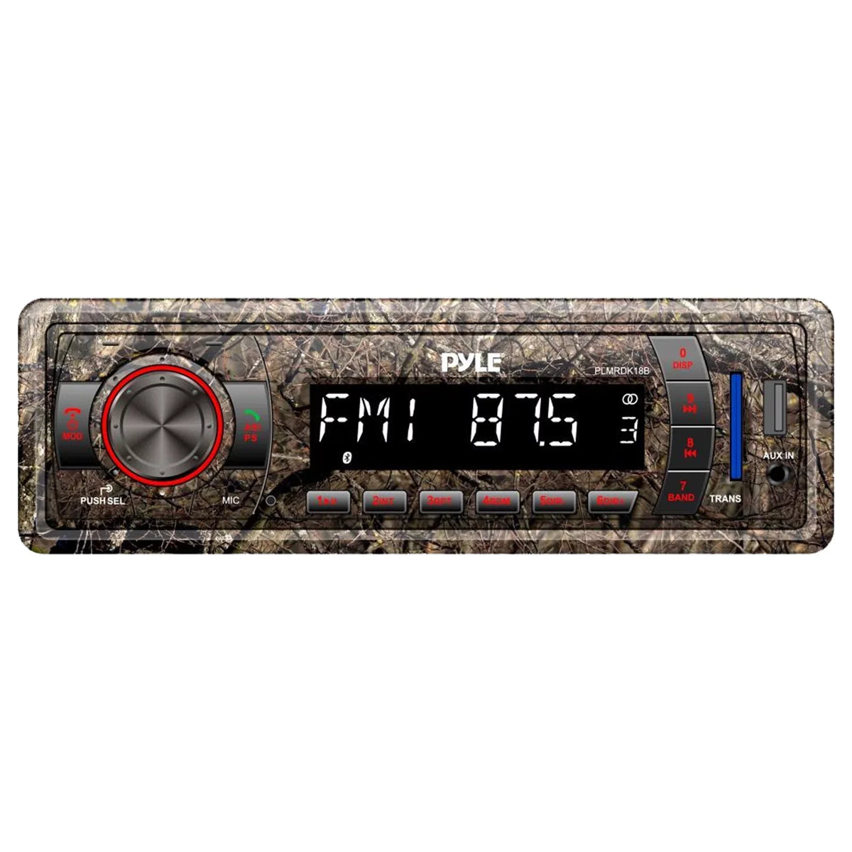 Pyle Marine DIN Bluetooth MP3 USB AUX Camo AM/FM Radio, 6x 6.5" Waterproof Camouflage LED Speakers, Elite Series 4-Channel Amplifier, Stereo wrap, Enrock Antenna, 18-G 50 Ft Wire, Amp Install Kit