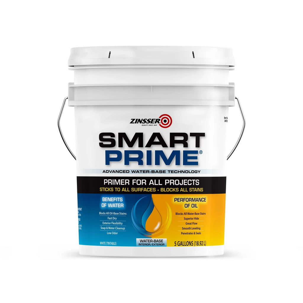 White, Zinsser Smart Prime Universal moisture-Based Flat Primer- 249728, 5 Gallon- 1 Pack