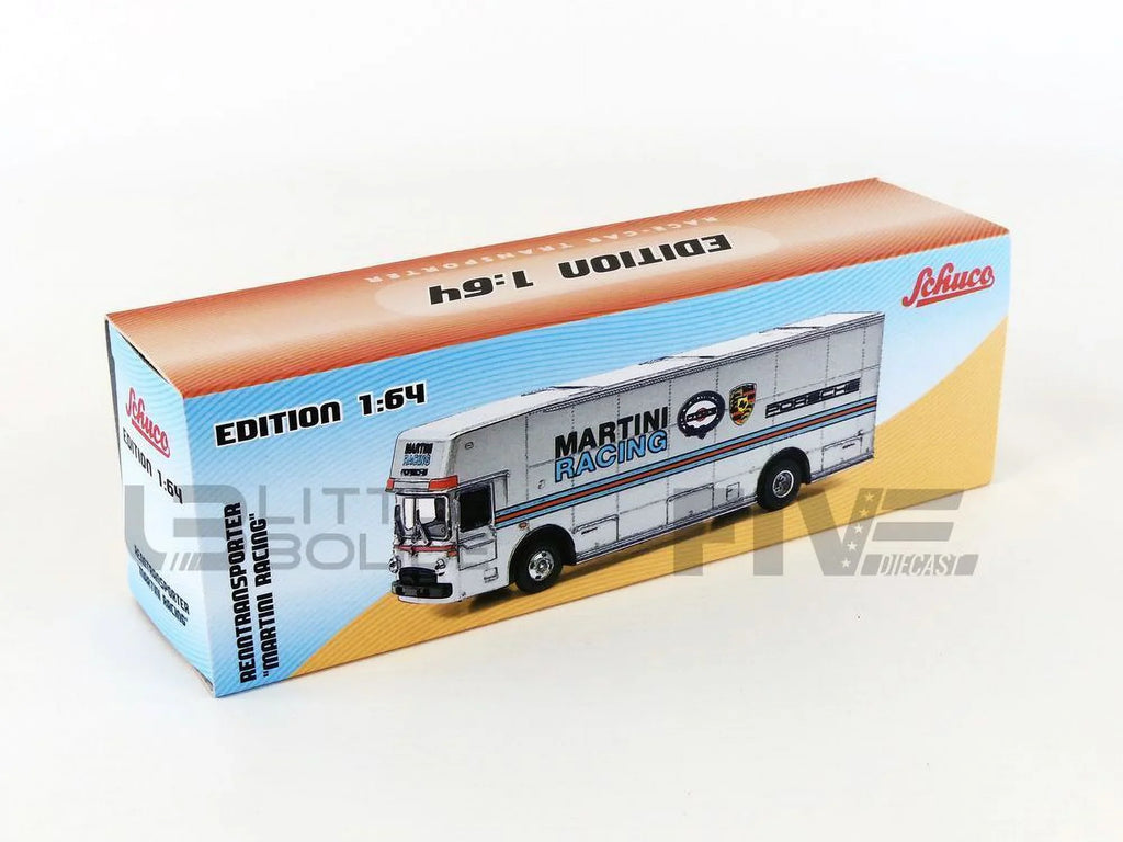 Mercedes Benz Race Car Transporter "Martini Racing" Silver with Stripes 1/64 Diecast Model by Schuco