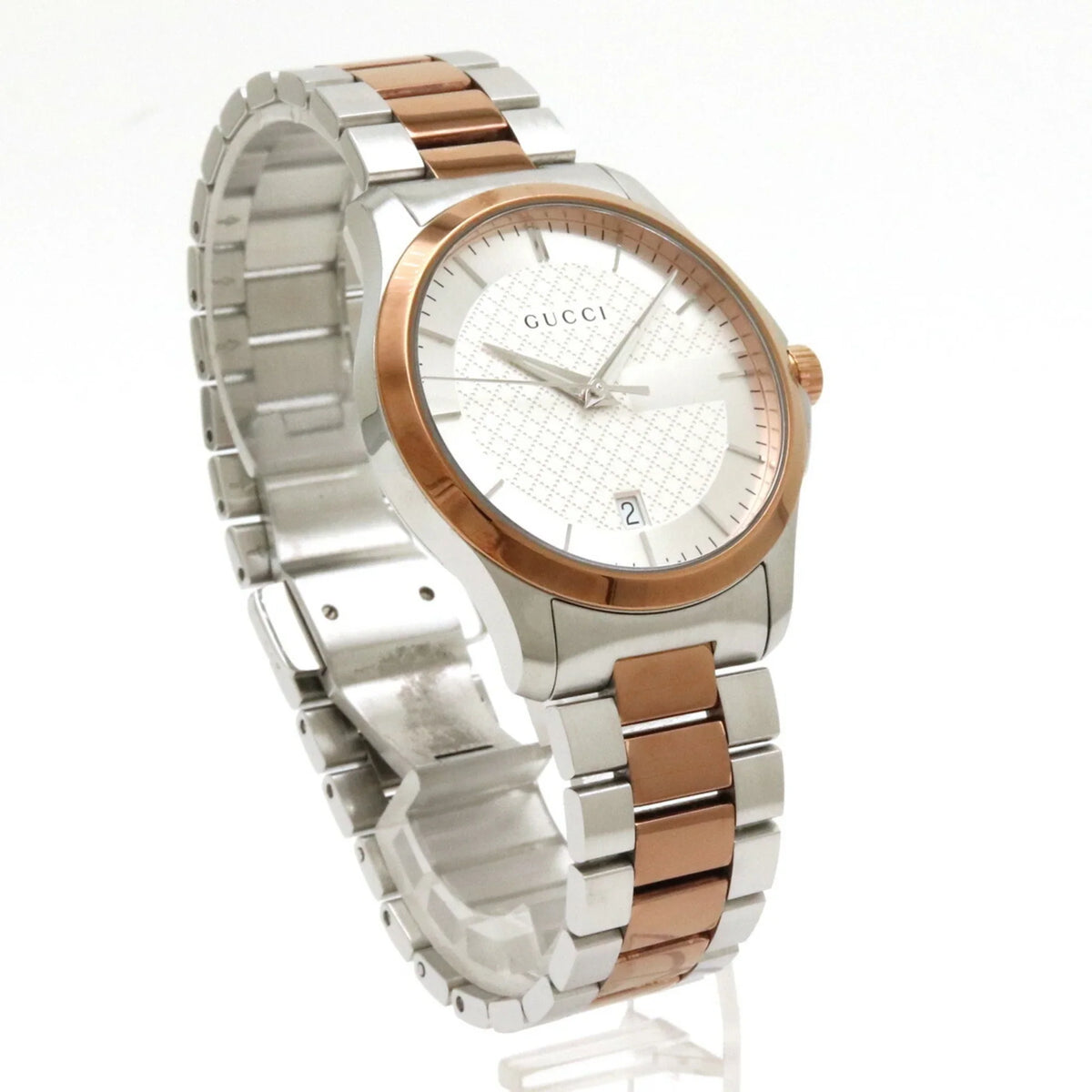 Pre-Owned GUCCI G Timeless Collection Date SS PGPVD Silver Dial Men's Quartz Watch YA126447 126.4 (Good)