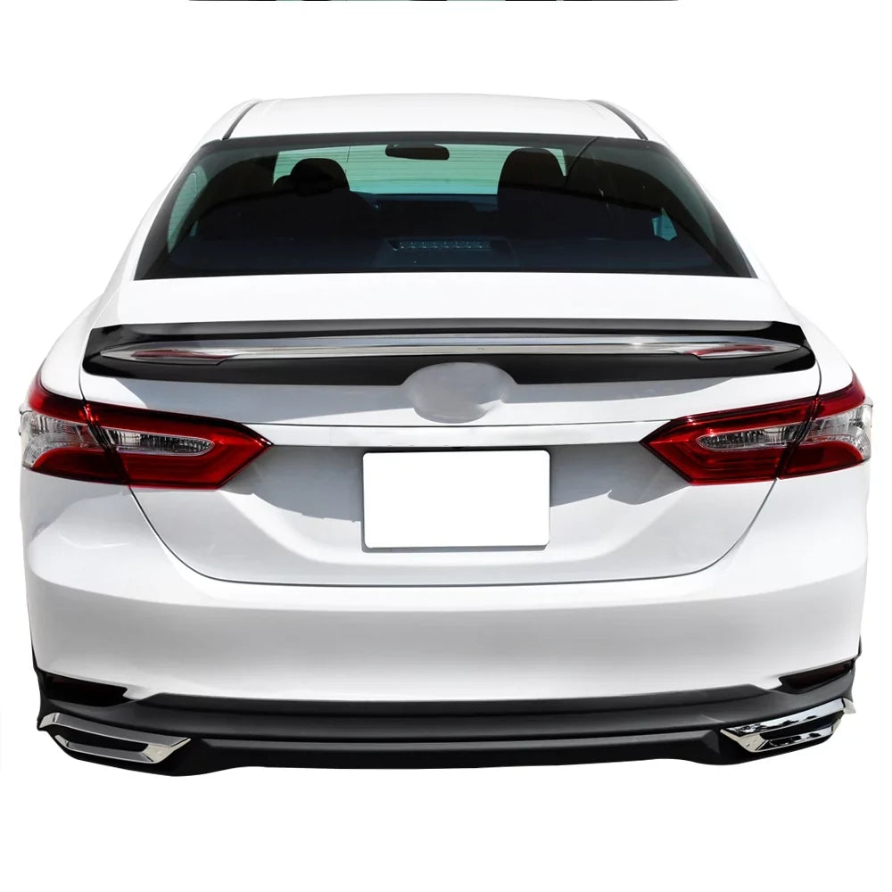 Ikon Motorsports suitable with 18-23  Camry LE MD Style Rear Trunk Spoiler Wing Gloss Black With Chrome Trim 2018 2019 2020 2021 2022