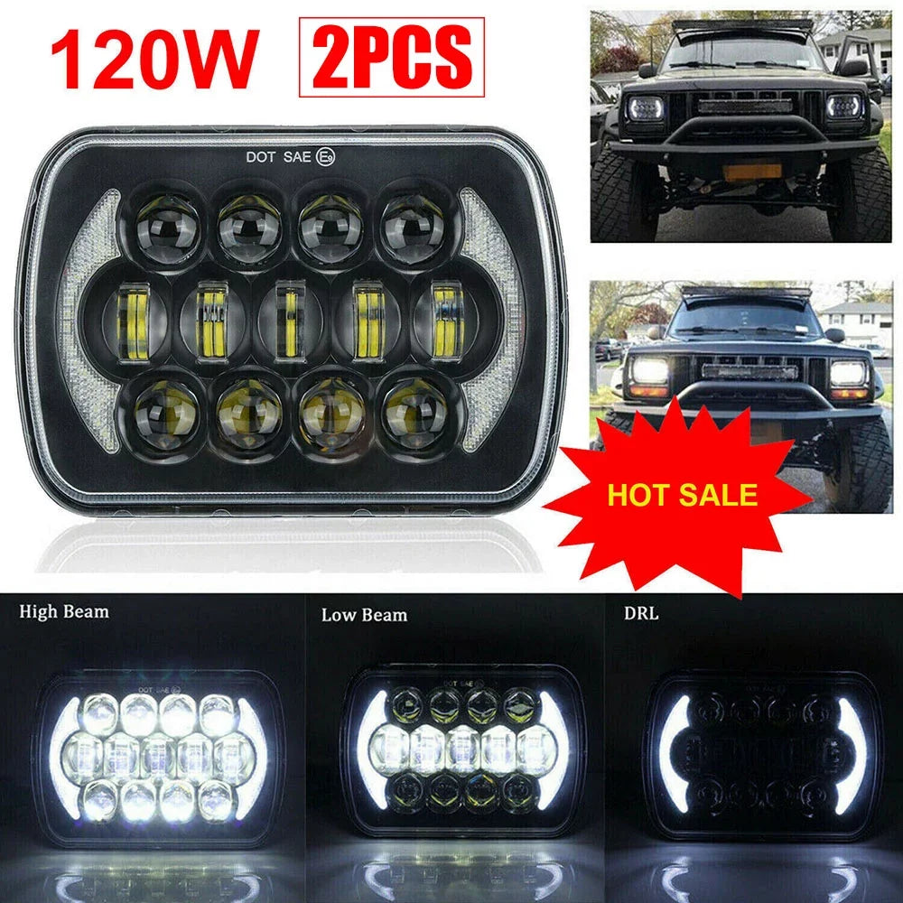 Pair 400W 7x6" 5x7" LED Headlight Hi Lo Beam DRL For Chevrolet Jeep Cherokee XJ