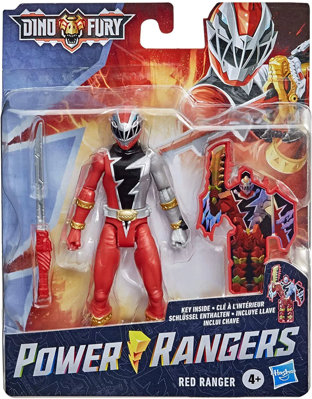 Power Rangers Dino Fury Red Ranger 6-Inch Action Figure Toy Inspired by TV Show with Dino Fury Key and Dino-Themed Accessory for Ages 4 and Up