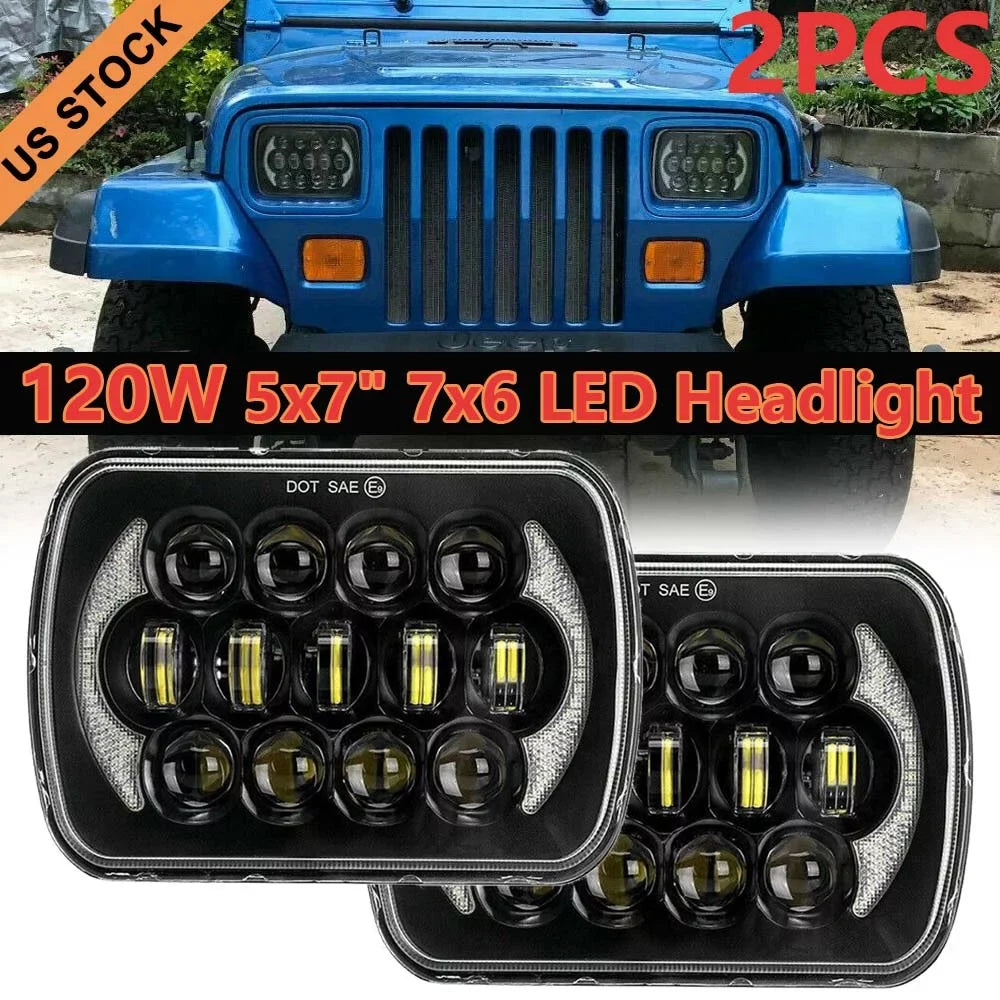 Pair 400W 7x6" 5x7" LED Headlight Hi Lo Beam DRL For Chevrolet Jeep Cherokee XJ