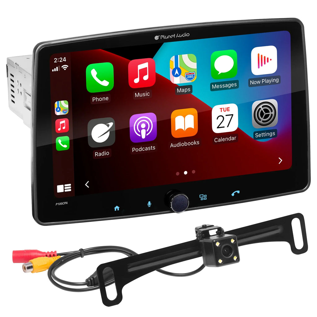 Planet Audio P100CPAC Car Stereo -  CarPlay, Android Auto, Single Din, 10.1 Inch Touchscreen, Bluetooth, No CD DVD Player, AM/FM Radio Receiver, Backup Camera