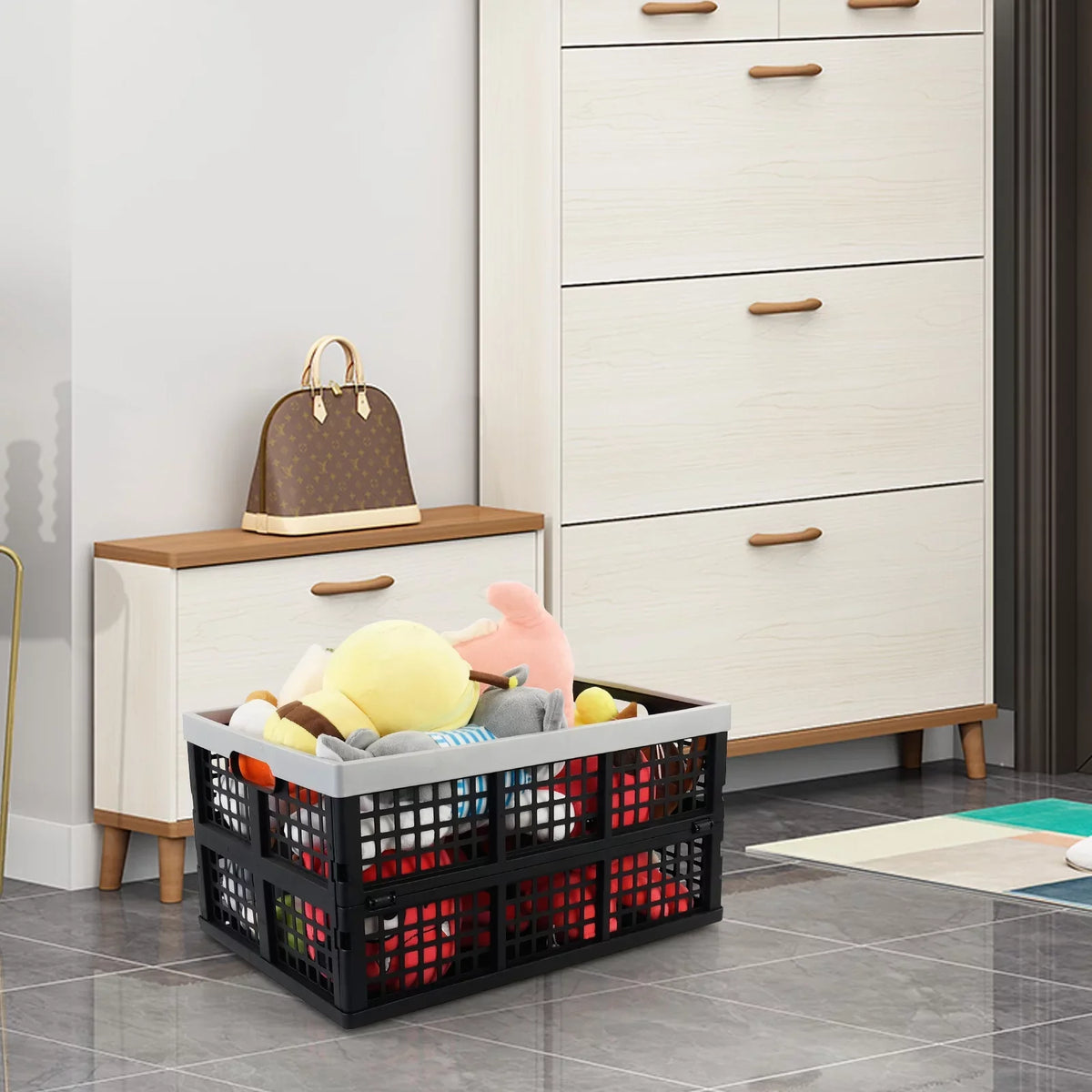 Ponpong 42 L Plastic Folding Storage Crates, Collapsible Crate Storage, 2 Pack