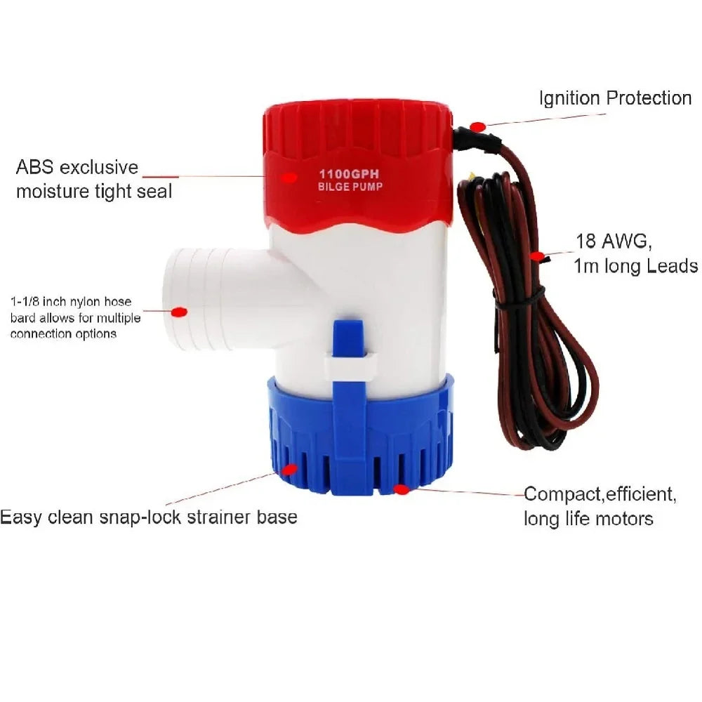 1100GPH 24V Electric Marine Submersible Bilge Sump aqua Pump for craft Yacht