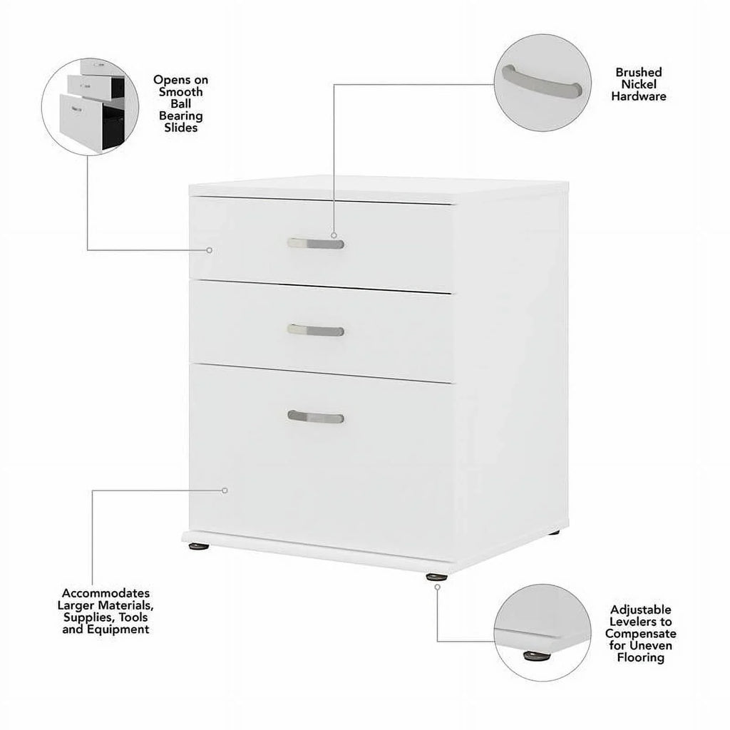 Pemberly Row Garage Storage Cabinet with Drawers in White - Engineered Wood