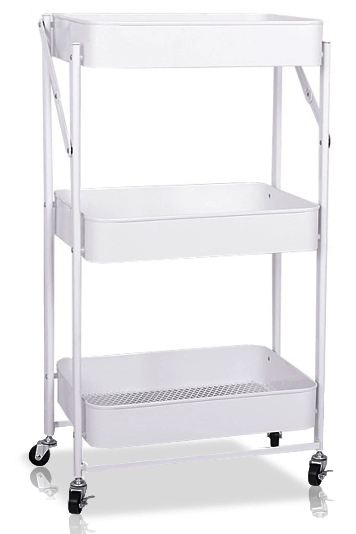 Utility Cart 3 Tier Rolling Cart With Wheels, Craft Storage Foldable Metal Utility Rolling Cart Shelves Folding Mobile Multi-Function Storage Organizer Cart for Home Library Office