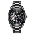 Men's Tourbillon Automatic Mechanical Luminous Moon Phase Chronograph Waterproof Watch Black Face Stainless Steel Band Graduation Gift Best Gift for Him