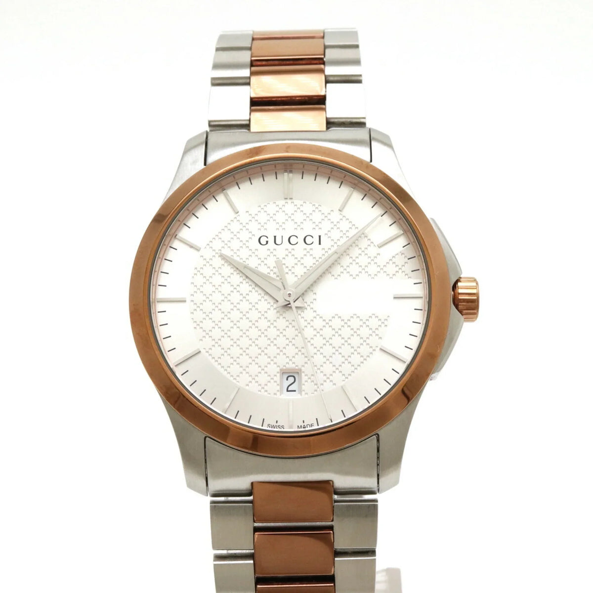Pre-Owned GUCCI G Timeless Collection Date SS PGPVD Silver Dial Men's Quartz Watch YA126447 126.4 (Good)