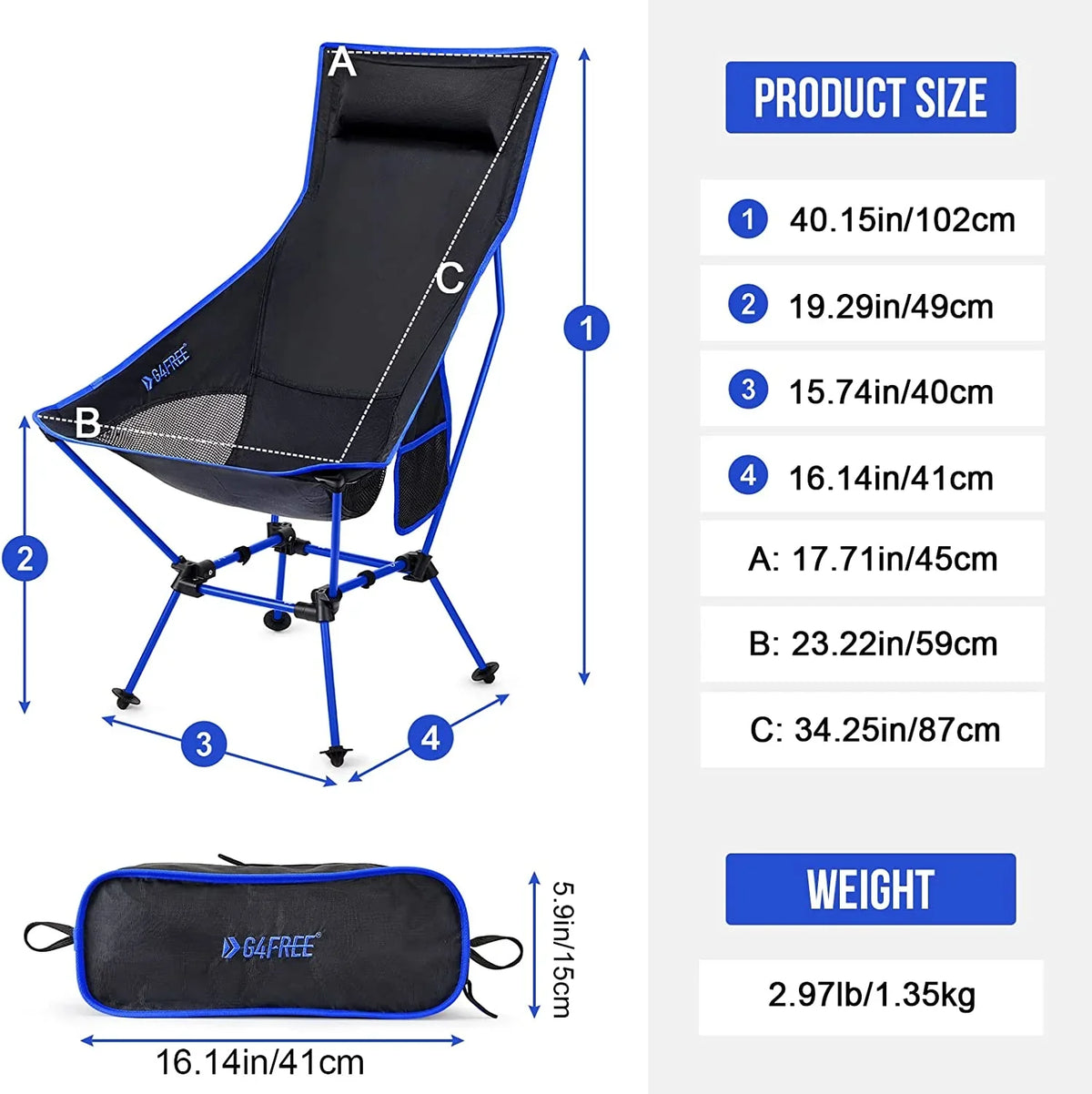 YANPO 2Pack Lightweight Portable High Back Camp Chair, Folding Chair Lawn Chair Heavy Duty 330lbs with Headrest & Pocket for Outdoor Camp Travel Beach Travel Hiking