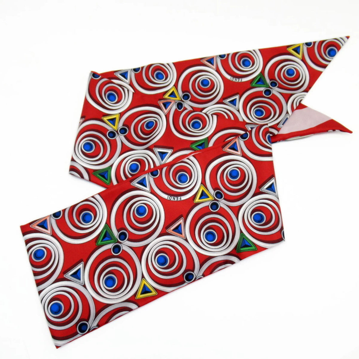 Pre-Owned FENDI Scarf Ribbon Maxi Rappy Red Multicolor 100% Silk (Good)