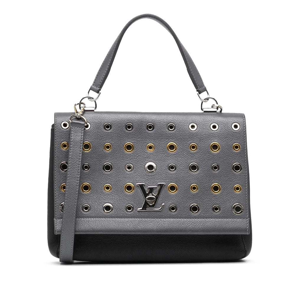 Pre-Owned Authenticated Louis Vuitton Eyelet LockMe II Calf Leather Gray Satchel Unisex (Good)