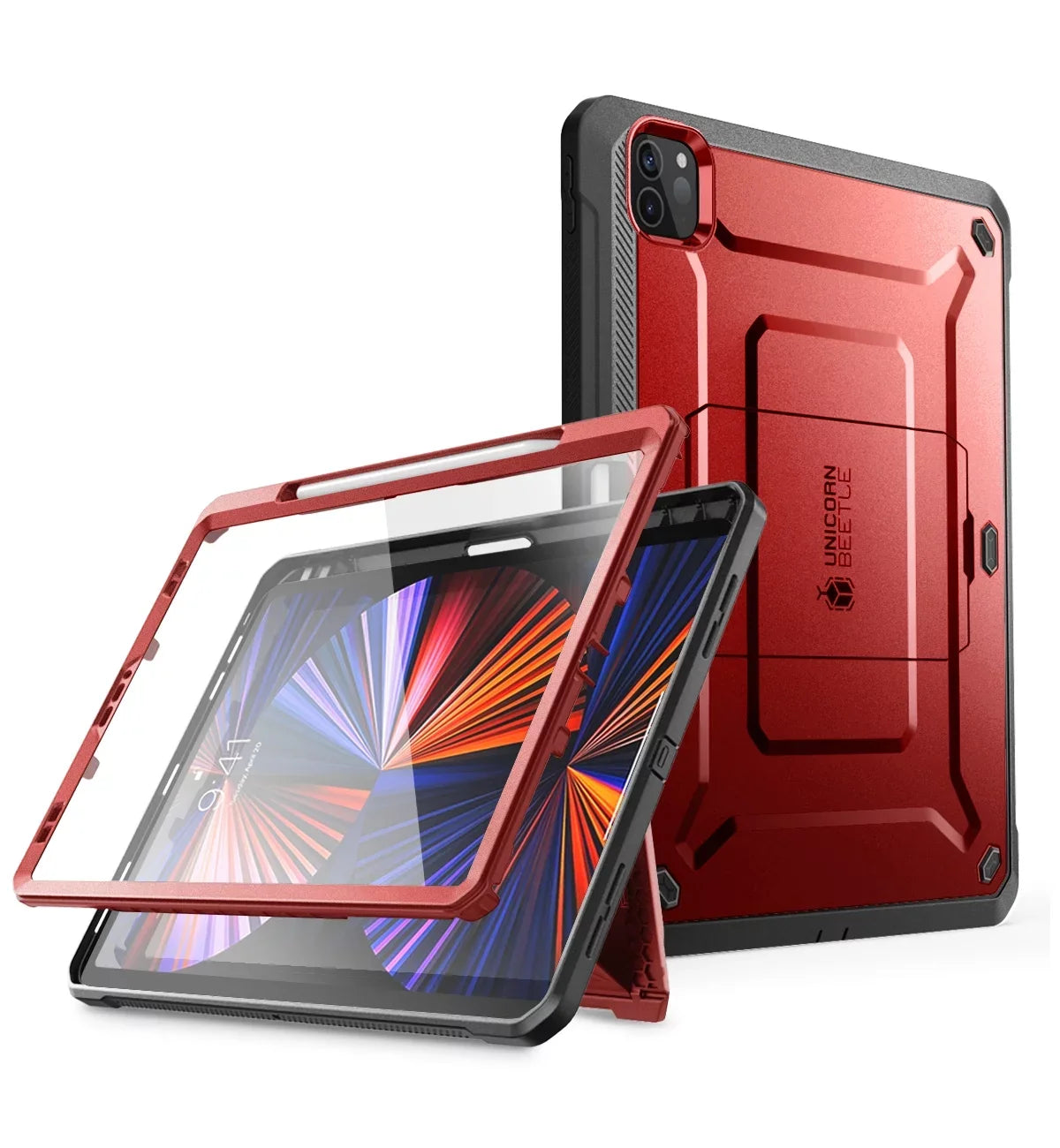 SUPCASE Unicorn Beetle Pro Series Case for iPad Pro 12.9 Inch (2021 / 2020), Support  Pencil Charging with Built-in Screen Protector Full-Body Rugged Kickstand Protective Case (Ruddy)