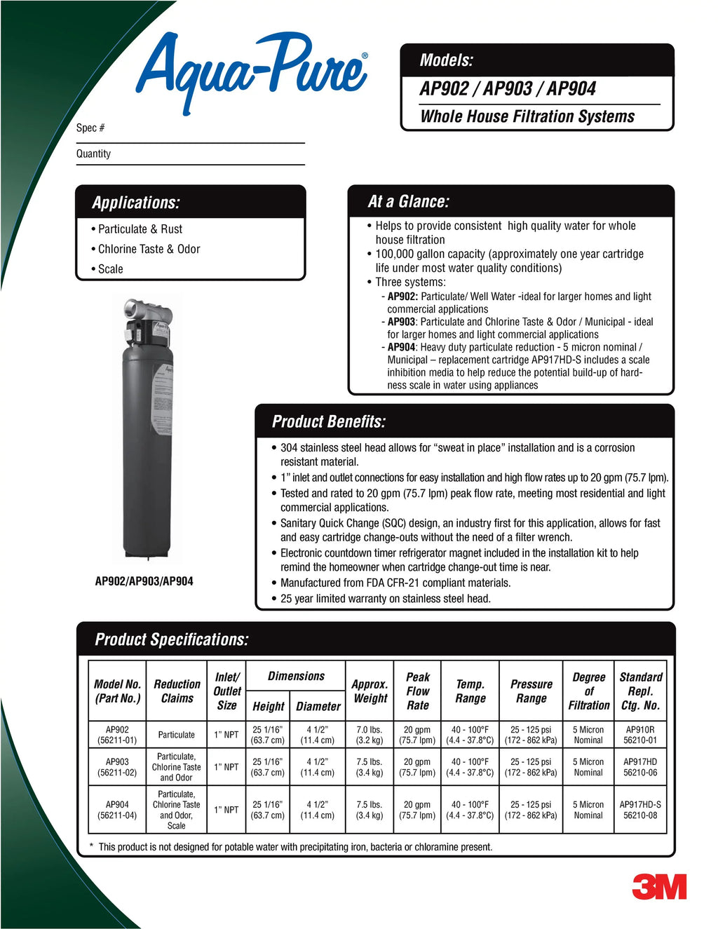 3M Aqua-Pure AP917HD-S Whole House liquid Filter Cartridge, Sanitary Quick-Change, for AP904 Systems