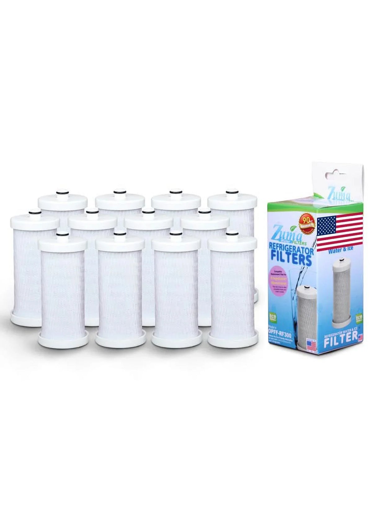 ZUMA Brand , aqua and Ice Filter , Model # OPFF-RF300 , matching with Frigidaire® NGRG-2000 - 12 Pack - Made in U.S.A.