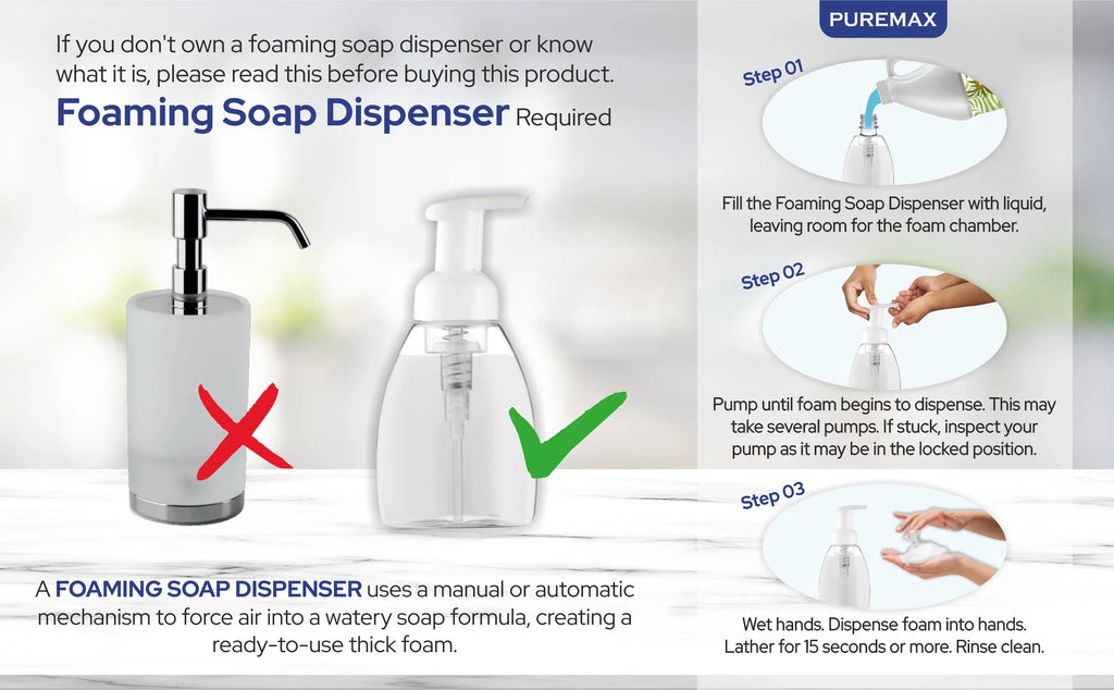 Puremax Foaming Hand Soap Lavender Refills with Essential Oils | Gentle, Moisturizing  128 fl oz