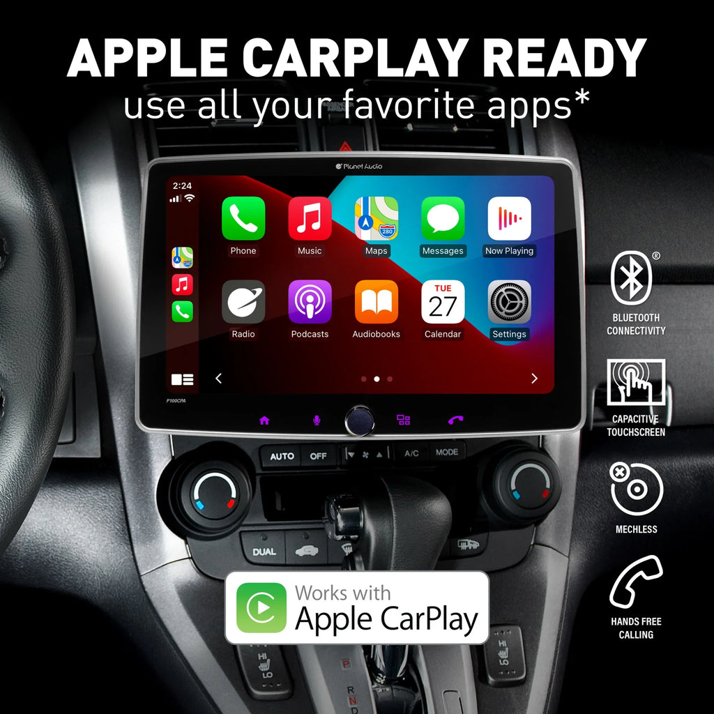 Planet Audio P100CPAC Car Stereo -  CarPlay, Android Auto, Single Din, 10.1 Inch Touchscreen, Bluetooth, No CD DVD Player, AM/FM Radio Receiver, Backup Camera