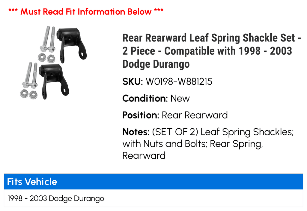 Rear Rearward Leaf Spring Shackle Set - 2 Piece - suitable with 1998 - 2003 Dodge Durango 1999 2000 2001 2002