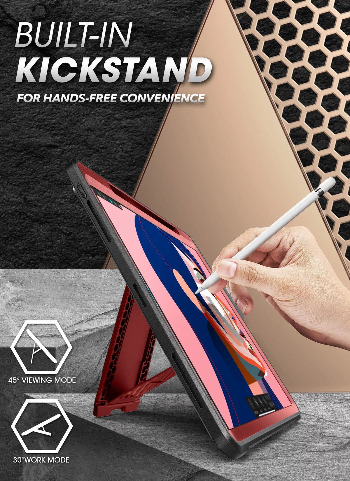 SUPCASE Unicorn Beetle Pro Series Case for iPad Pro 12.9 Inch (2021 / 2020), Support  Pencil Charging with Built-in Screen Protector Full-Body Rugged Kickstand Protective Case (Ruddy)
