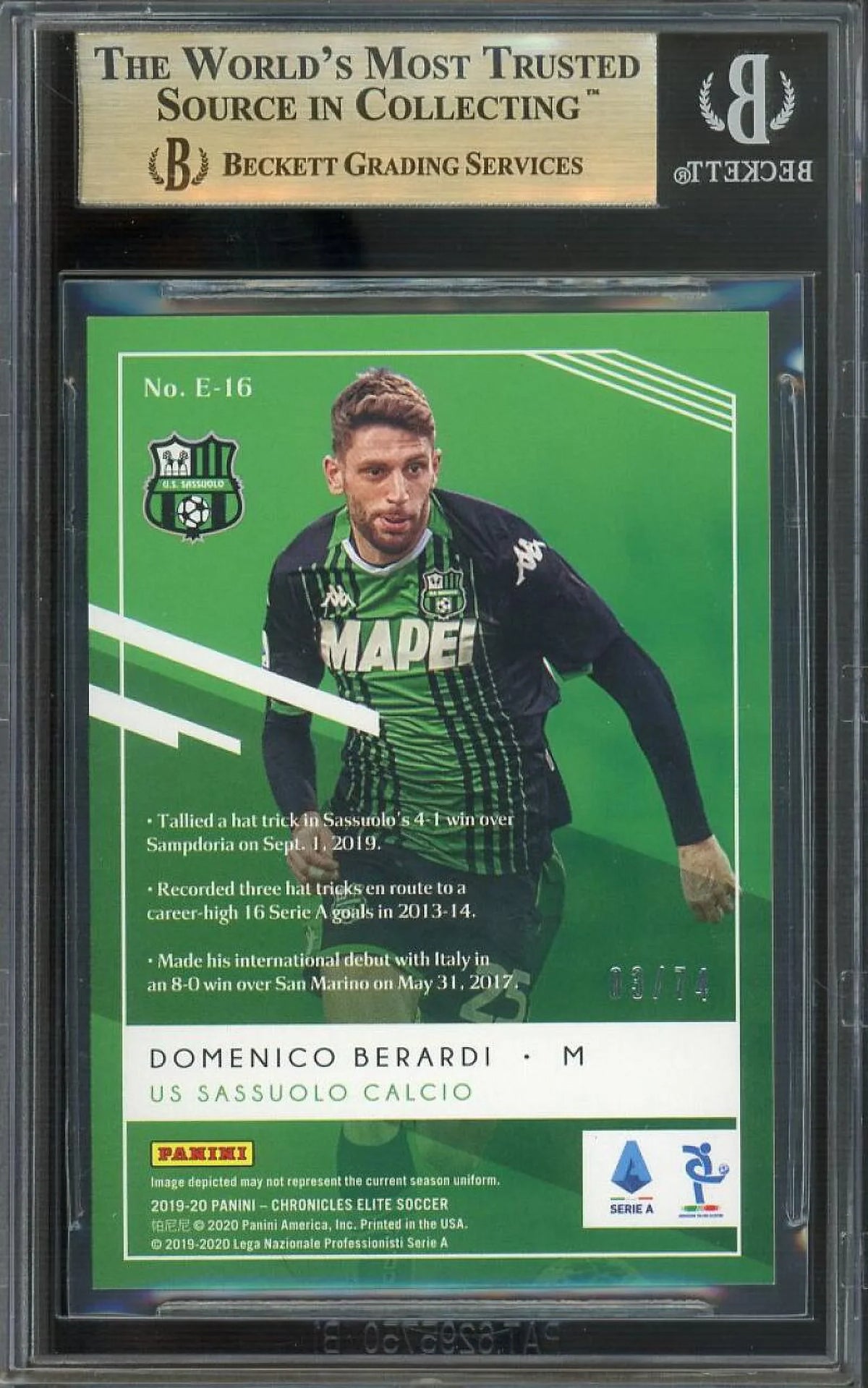 Domenico Berardi RC 2019-20 Panini Chronicles Elite Aspirations 03/74  #E16 BGS 9.5
