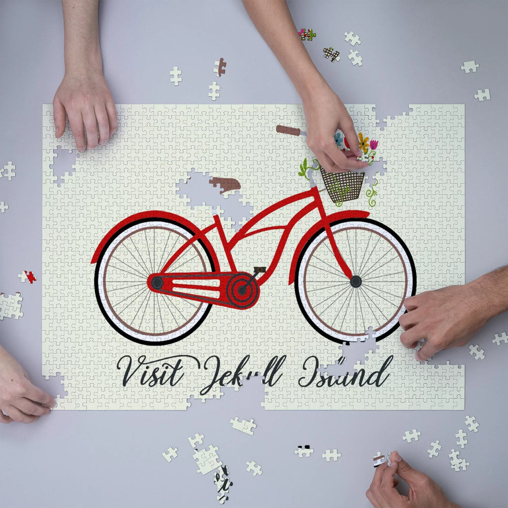 Visit Jekyll Island, Georgia, Beach Cruiser and Basket (1000 Piece Puzzle, Size 19x27, Challenging Jigsaw Puzzle for Adults and Family, Made in USA)