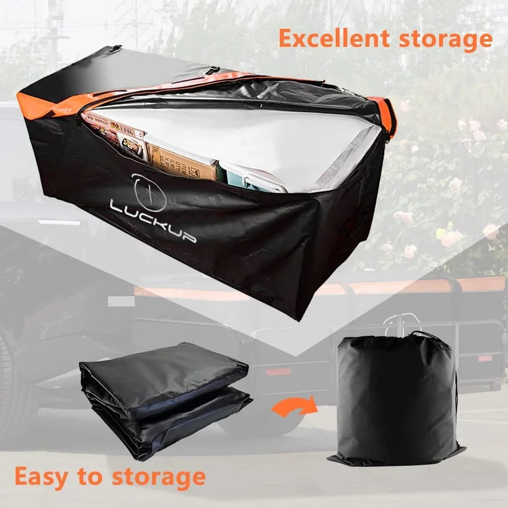 LUCKUP Trailer Hitch Cargo Bag Hitch Cargo Carrier Bag 20 Cubic Feet 100% Waterproof Include 6 Reinforced Straps Reflective Strip Design, Fits All Vehicles with Steel Cargo Basket, 59Lx24Wx24H,560L
