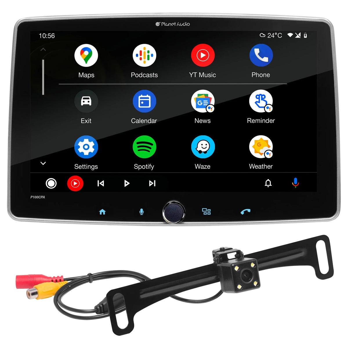 Planet Audio P100CPAC Car Stereo -  CarPlay, Android Auto, Single Din, 10.1 Inch Touchscreen, Bluetooth, No CD DVD Player, AM/FM Radio Receiver, Backup Camera