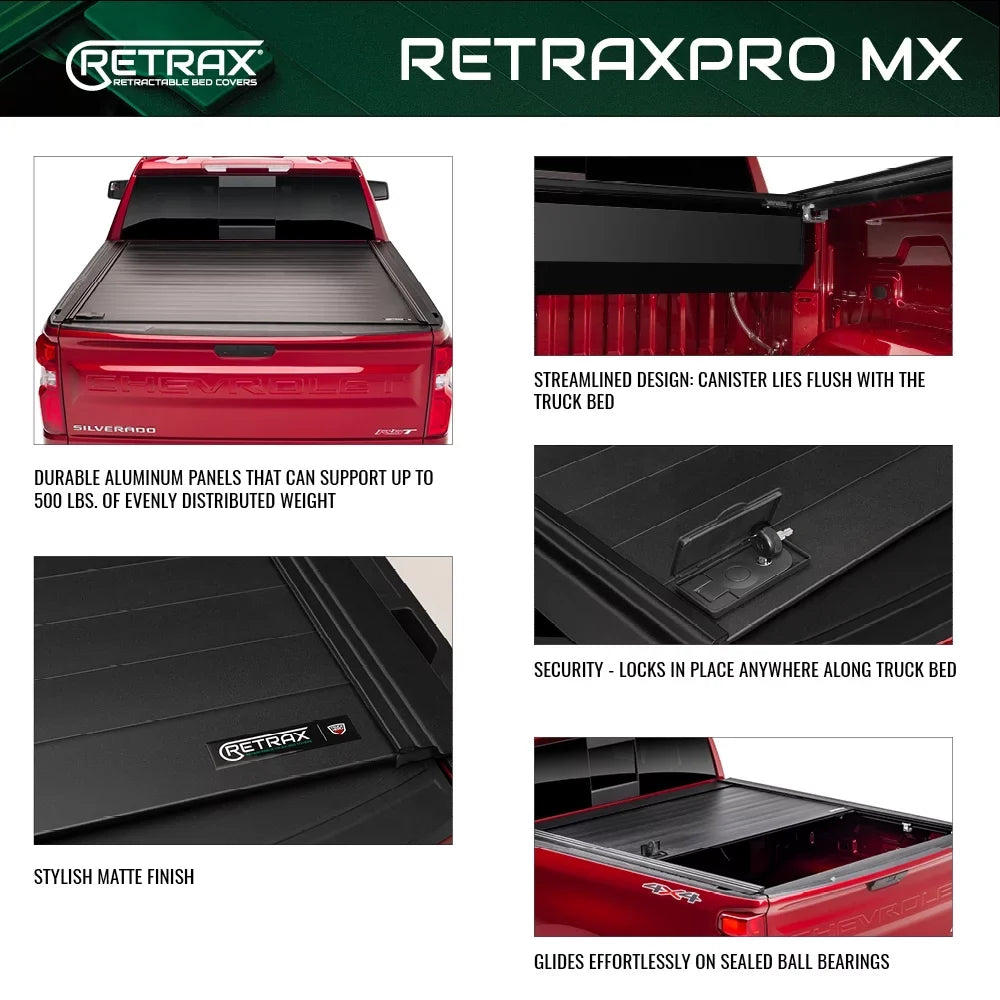 Retrax By Realtruck MX Retractable Truck Bed Tonneau wrap | 80842 | matching With Select 2007-2021  Tundra Regular & Double Cab with Deck Rail System 6' 7" Bed (78.7")