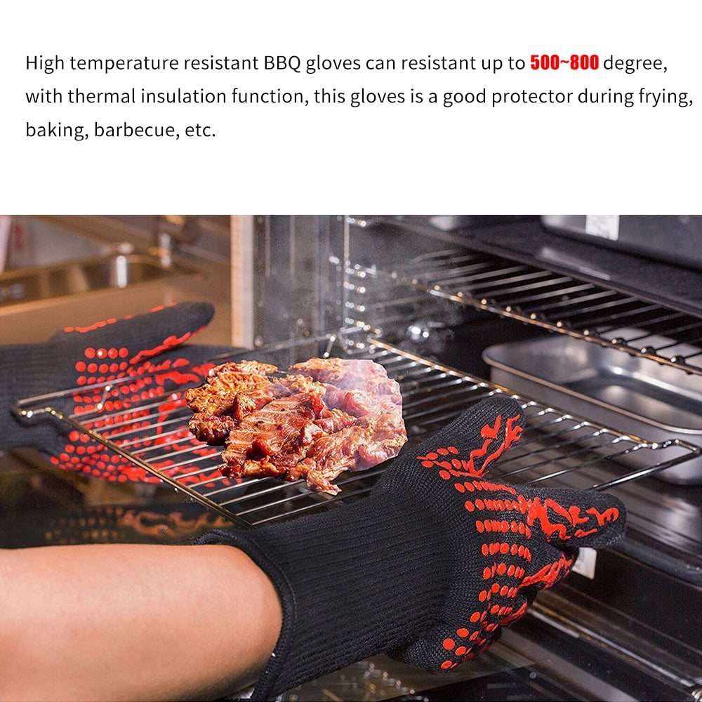 CACAGOO Barbecue Gloves with Silicone -slip Stripe Heat Proof Oven Gloves 500~800℃ Heat protected Grill Gloves for Outdoor Barbecue Garden Grilling Kitchen Cooking Welding