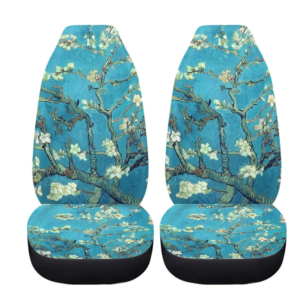 Xoenoiee Car Seat protector Plum Blossoms Print Polyester Vehicle Bucket Seat wrap 2 Pack Set Front Seat Covers for Most Cars SUV Sedan Pickup Truck, Easy to Install