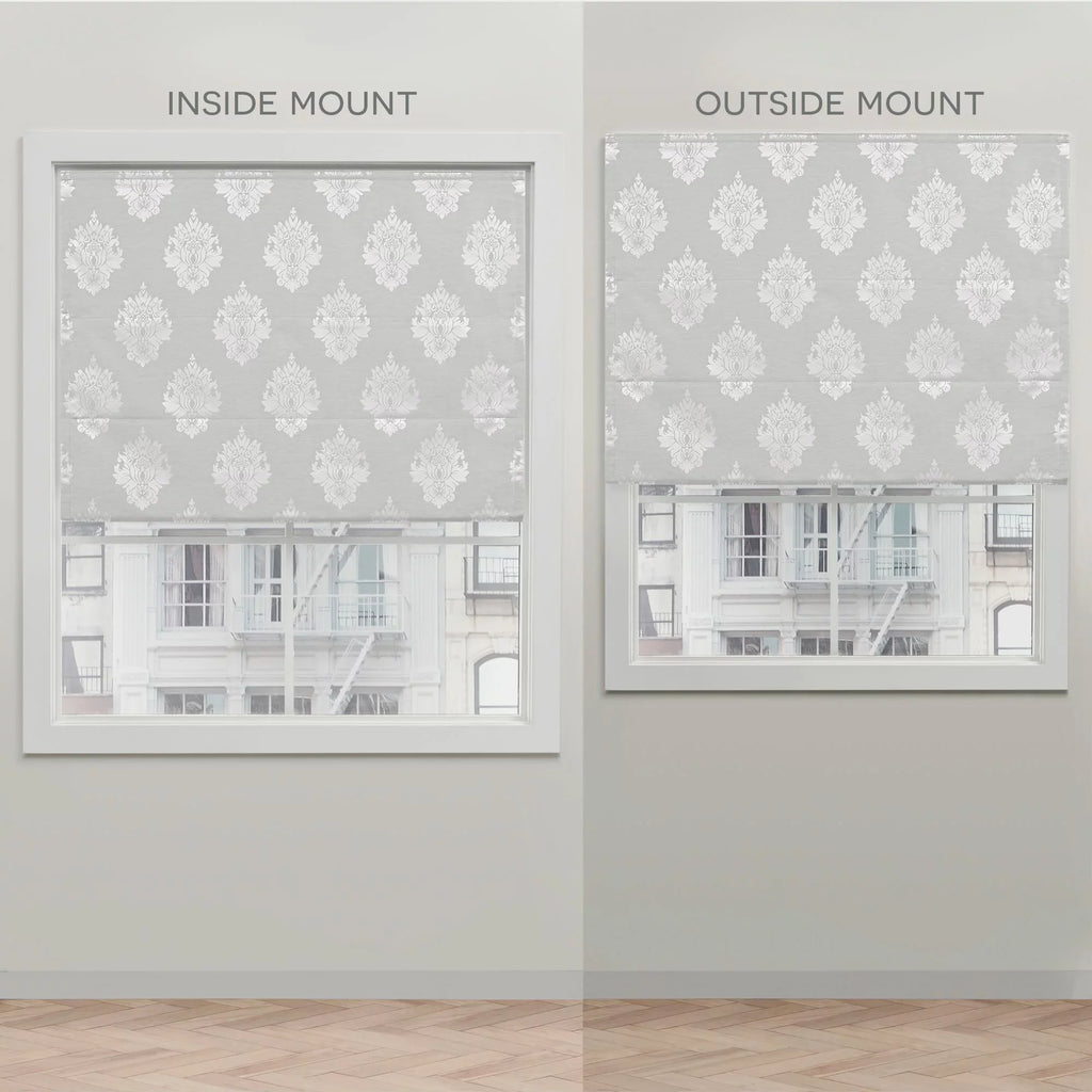 Exclusive Home Marseilles Damask 100% Blackout Roman Shade, 34"x64", Silver