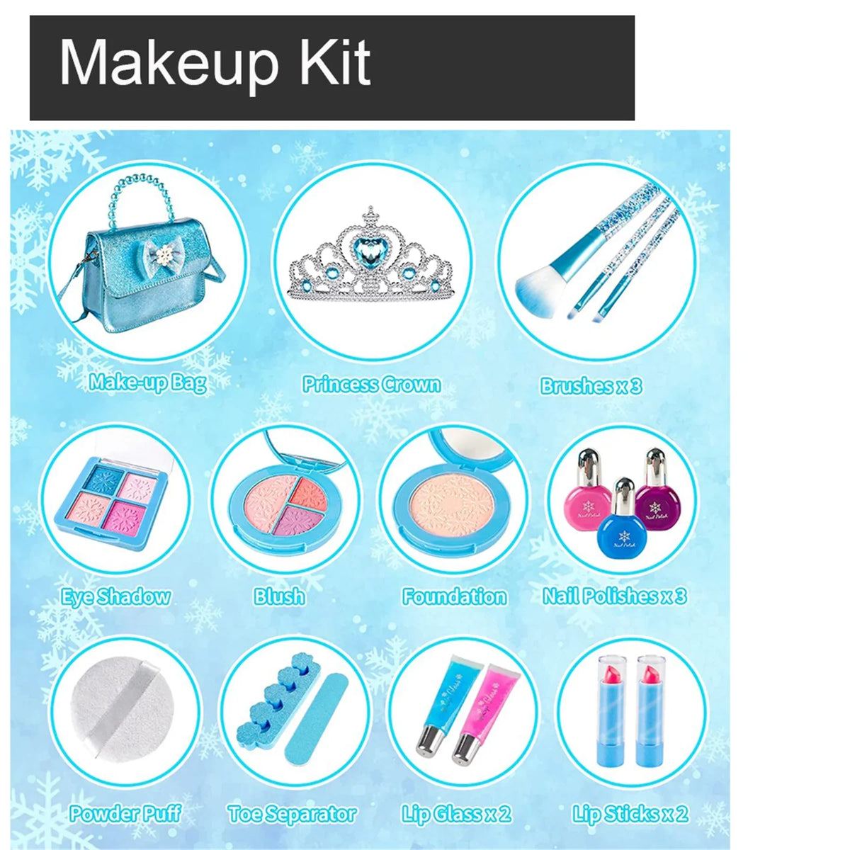 Kids Makeup Kit for Girl, Real Washable Frozen Play Makeup Toys