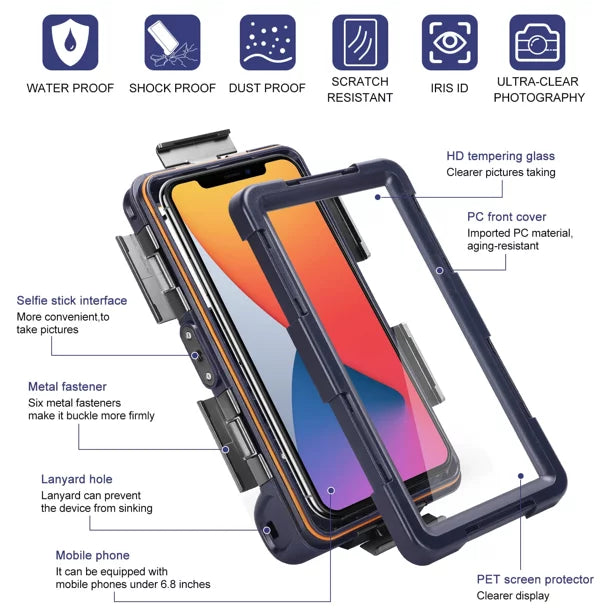 UrbanX Professional [15m/50ft] Swimming Diving Surfing Snorkeling Photo Video Waterproof Protective Case Underwater Housing for Y9 (2019) And all Phones Up to 6.9 Inch LCD with Lanyard