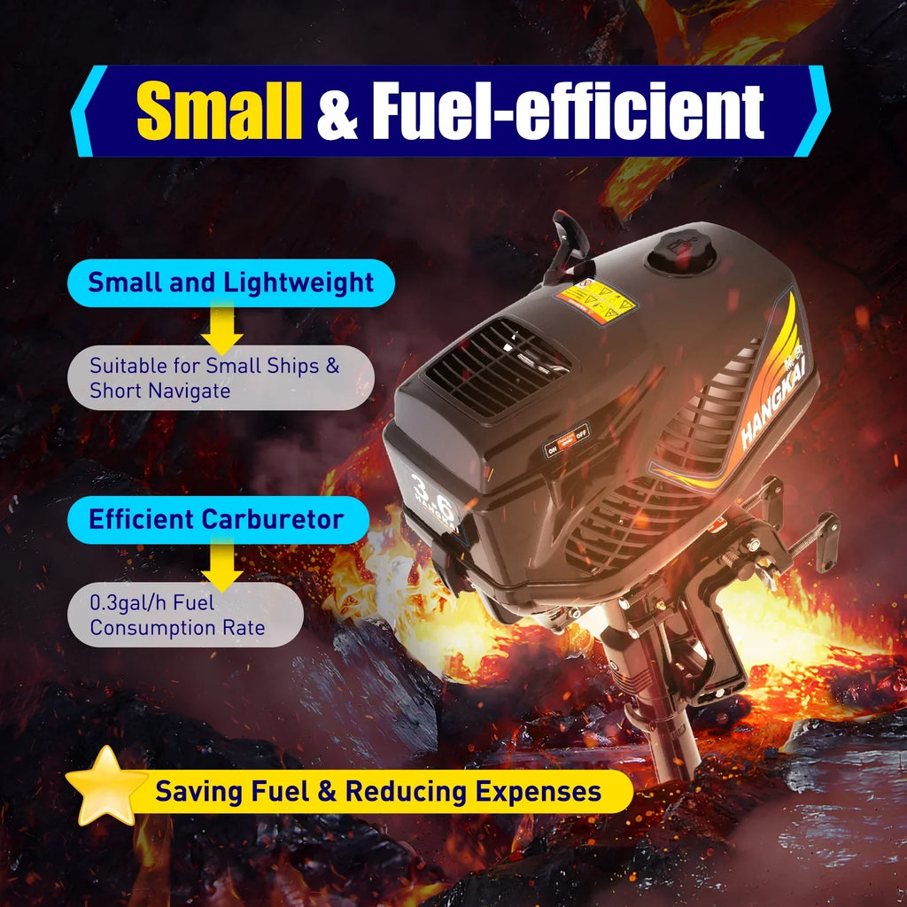 2 Stroke 3.6  Gasoline Outboard Motor, 55cc Fishing craft Engine with aqua Cooling System Clutch Control Black