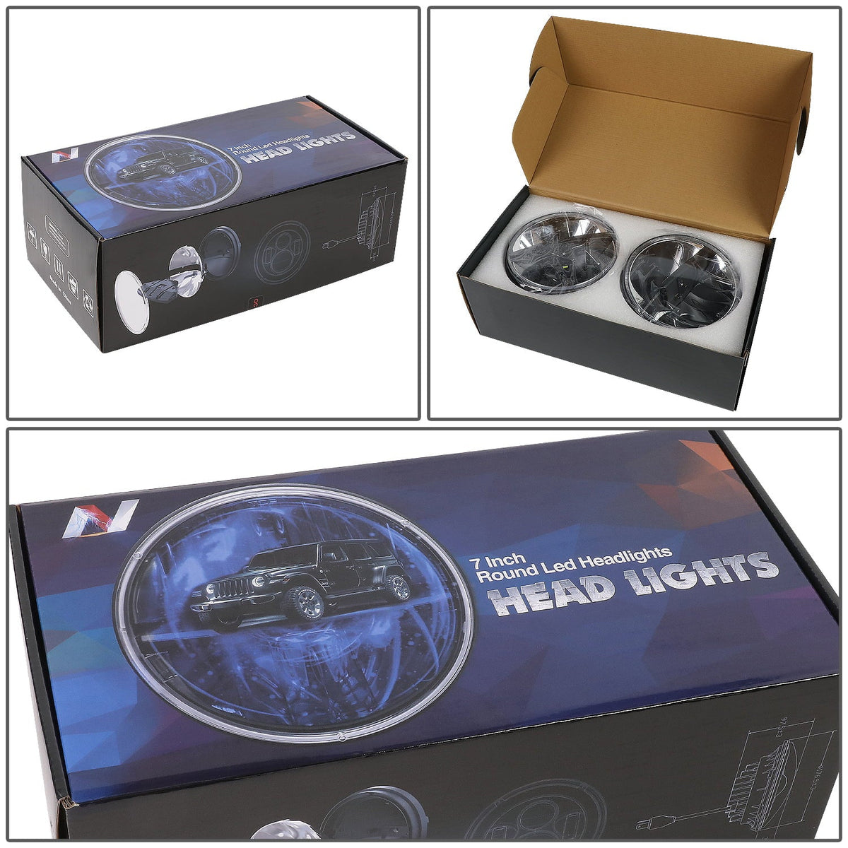 NUVISION LIGHTING NVL-HL-002 Nuvision For 1997 to 2018 Jeep Wrangler/Wrangler JK TJ LJ CJ 2Pcs 7 inches LED Halogen Chrome Housing Headlights 10 11 12 13 14